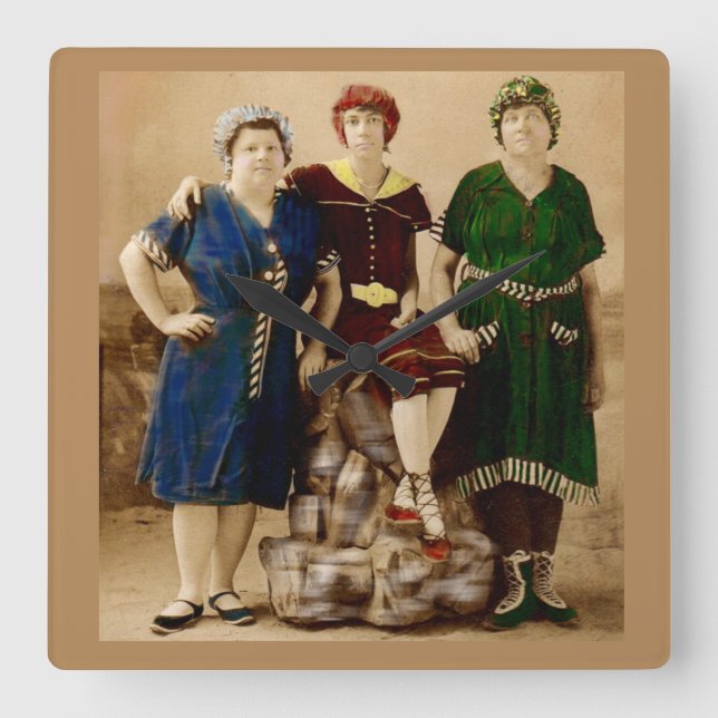 circa 1910 Atlantic City bathing beauties RPPC Square Wall Clock (Front)