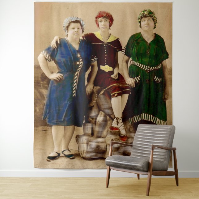 circa 1910 Atlantic City bathing beauties RPPC Tapestry (In Situ)