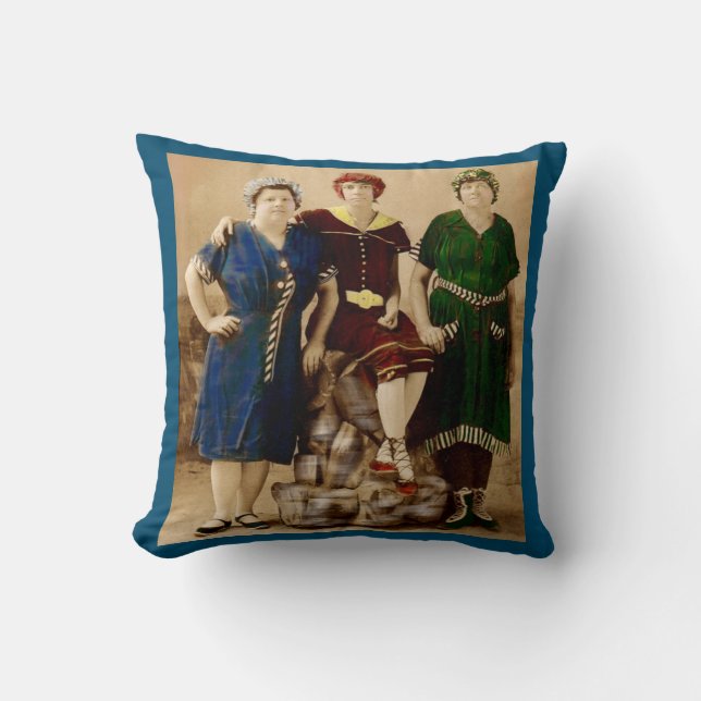 circa 1910 Atlantic City bathing beauties RPPC Throw Pillow (Front)