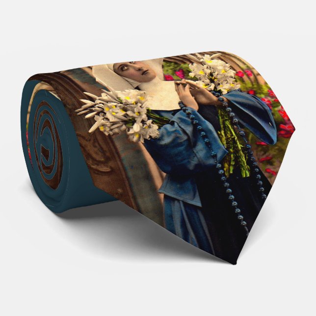 circa 1910 blue nun print neck tie (Rolled)