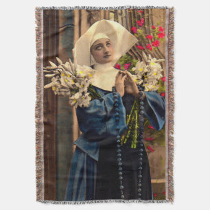 circa 1910 blue nun throw blanket