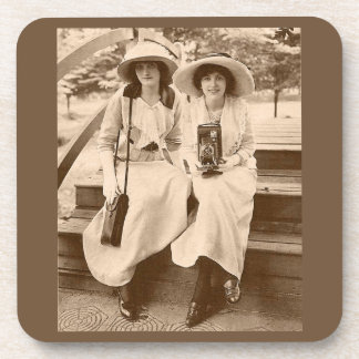 circa 1910 camera girls beverage coaster
