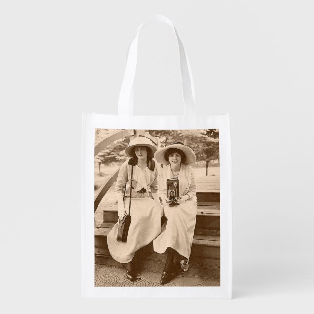 circa 1910 camera girls print grocery bag (Front)