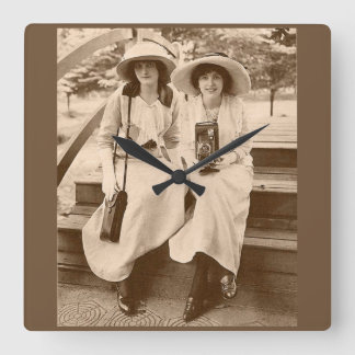 circa 1910 camera girls square wall clock