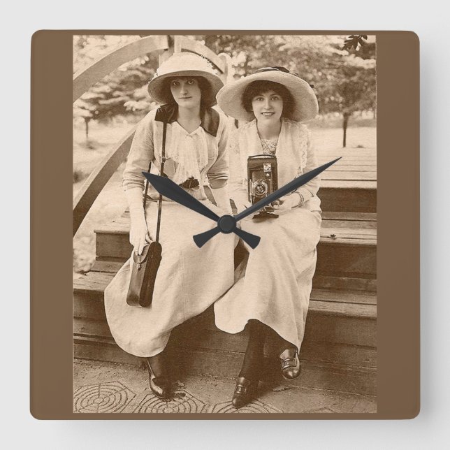 circa 1910 camera girls square wall clock (Front)