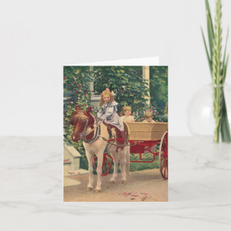 circa 1910 children and horse cart note card