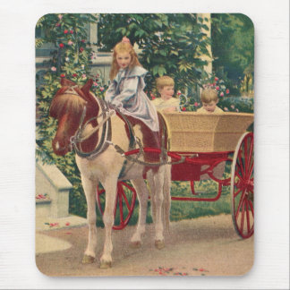 circa 1910 children and horse-drawn cart mouse pad