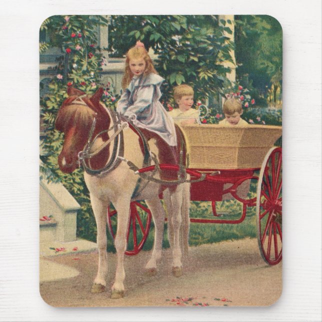 circa 1910 children and horse-drawn cart mouse pad (Front)