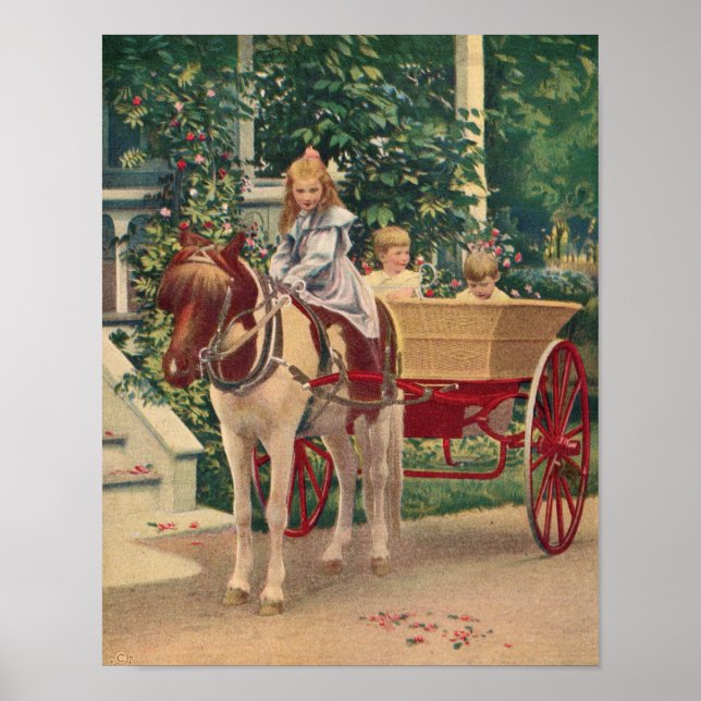 circa 1910 children and horse-drawn cart poster (Front)