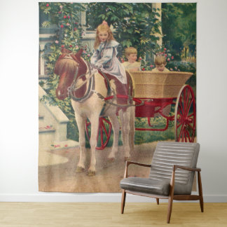 circa 1910 children and horse-drawn cart tapestry