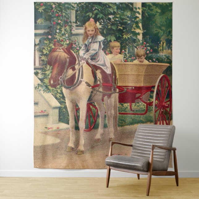 circa 1910 children and horse-drawn cart tapestry (In Situ)
