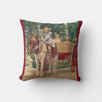 circa 1910 children and horse-drawn cart throw pillow