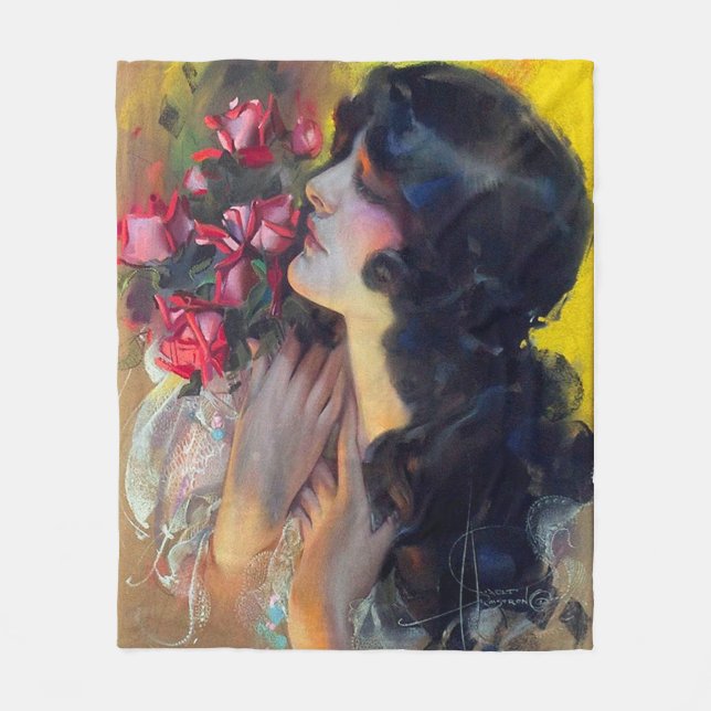 circa 1910 dream of roses fleece blanket (Front)