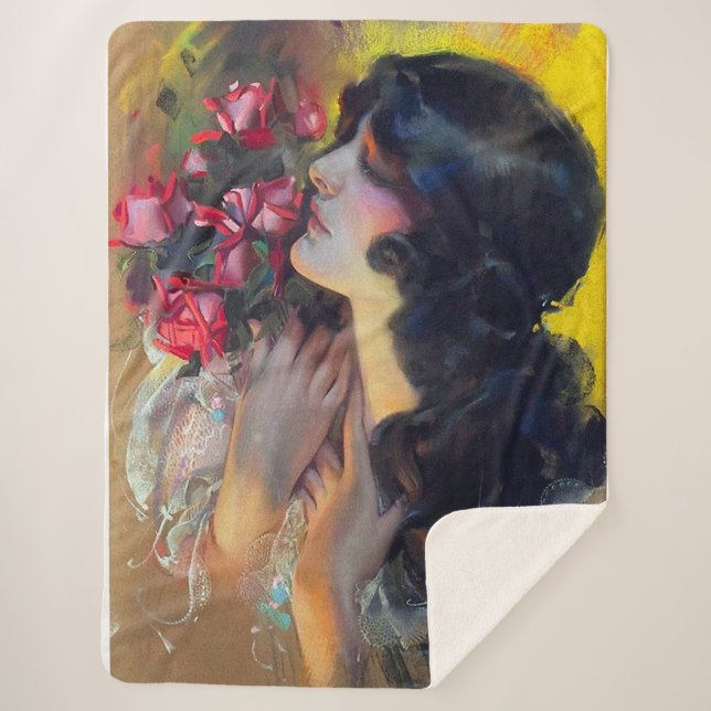 circa 1910 dream of roses sherpa blanket (Front)