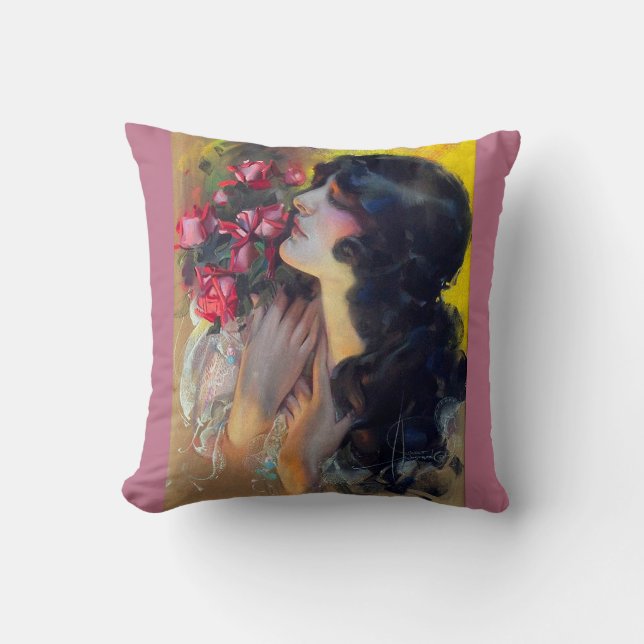 circa 1910 dream of roses throw pillow (Front)