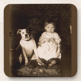 circa 1910 pitbull and baby RPPC Beverage Coaster