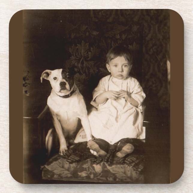 circa 1910 pitbull and baby RPPC Beverage Coaster (Front)
