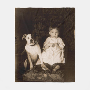 circa 1910 pitbull and baby RPPC Fleece Blanket