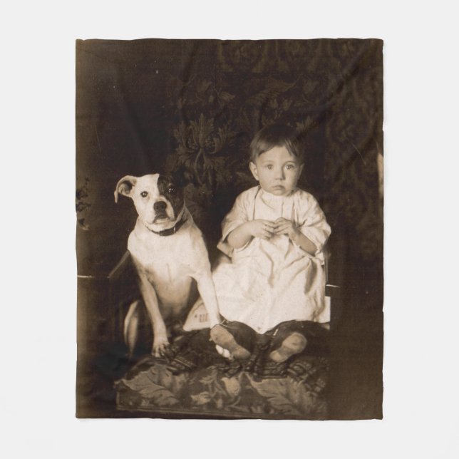 circa 1910 pitbull and baby RPPC Fleece Blanket (Front)