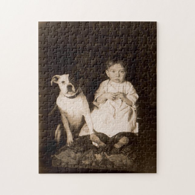 circa 1910 pitbull and baby RPPC Jigsaw Puzzle (Vertical)