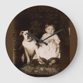 circa 1910 pitbull and baby RPPC Large Clock