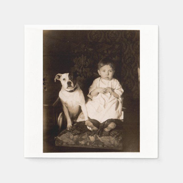 circa 1910 pitbull and baby RPPC Paper Napkins (Front)
