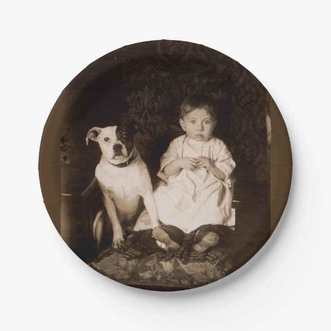 circa 1910 pitbull and baby RPPC Paper Plates (Front)