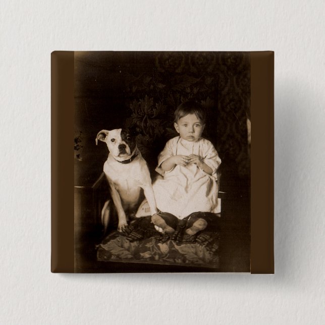 circa 1910 pitbull and baby RPPC Pinback Button (Front)