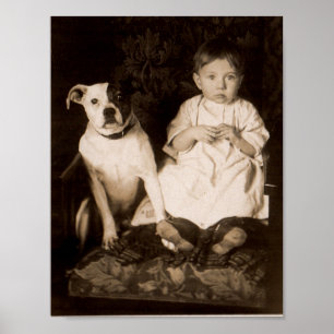 circa 1910 pitbull and baby RPPC Poster