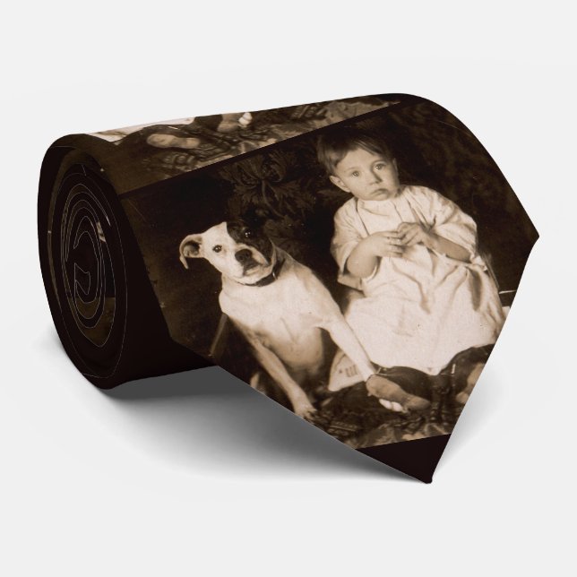 circa 1910 pitbull and baby RPPC print  Neck Tie (Rolled)