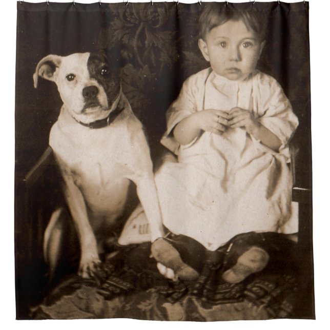 circa 1910 pitbull and baby RPPC Shower Curtain (Front)