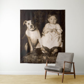 circa 1910 pitbull and baby RPPC Tapestry