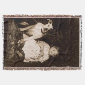 circa 1910 pitbull and baby RPPC Throw Blanket