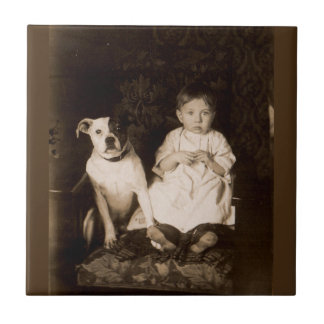 circa 1910 pitbull and baby RPPC Tile