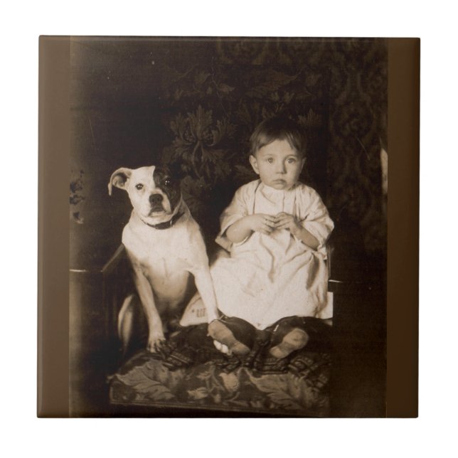 circa 1910 pitbull and baby RPPC Tile (Front)