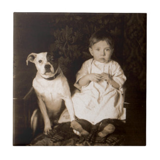 circa 1910 pitbull and baby tile