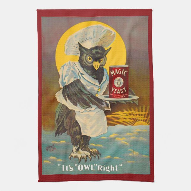circa 1912 Magic Yeast owl ad print Kitchen Towel (Vertical)