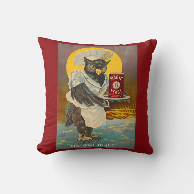 circa 1912 Magic Yeast owl ad print Throw Pillow (Front)