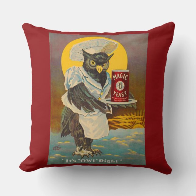 circa 1912 Magic Yeast owl ad print Throw Pillow (Front)
