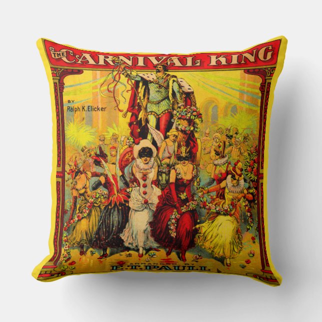 circa 1915 sheet music The Carnival King print Throw Pillow (Front)