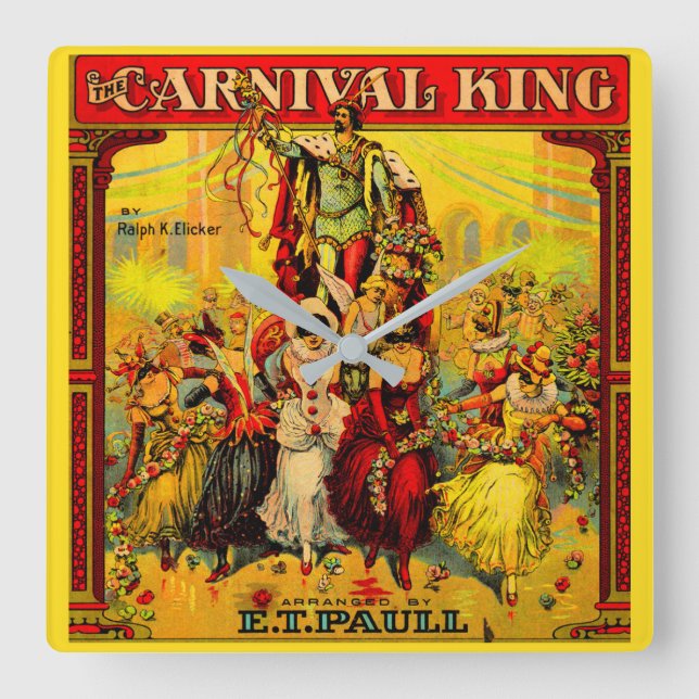 circa 1915 sheet music The Carnival King Square Wall Clock (Front)