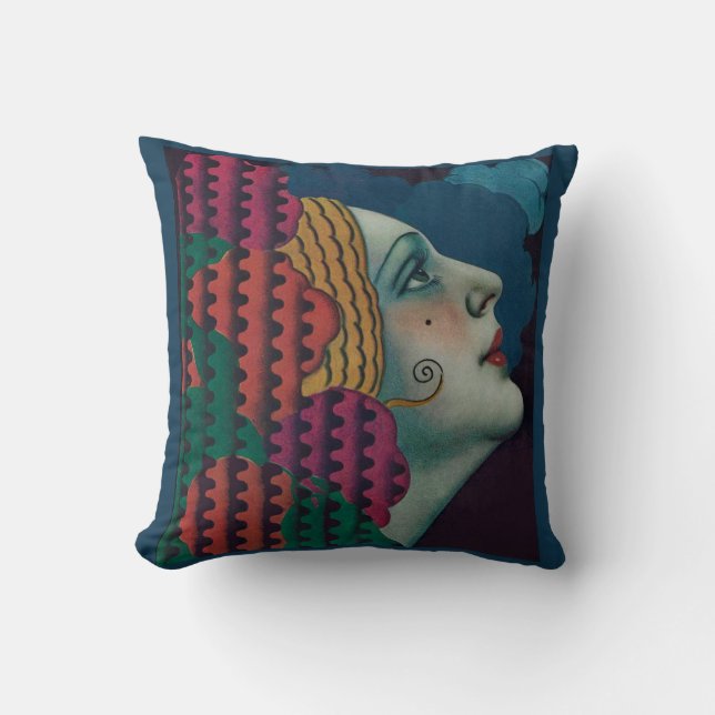 circa 1930 art deco woman print throw pillow (Front)