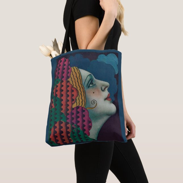 circa 1930 art deco woman print tote bag (Close Up)