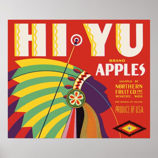 circa 1930 Hi Yu Apples crate label print (Front)