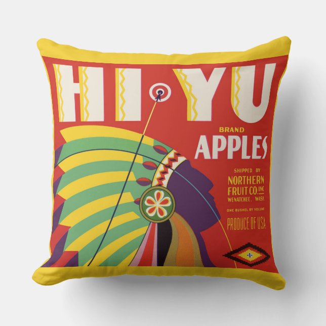 circa 1930 Hi Yu Apples crate label print Throw Pillow (Front)