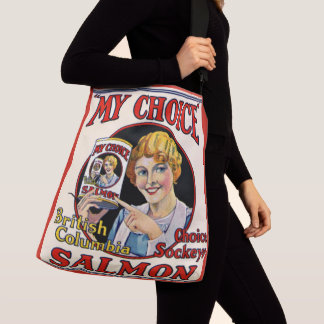 circa 1930 My Choice Salmon can labels print Crossbody Bag