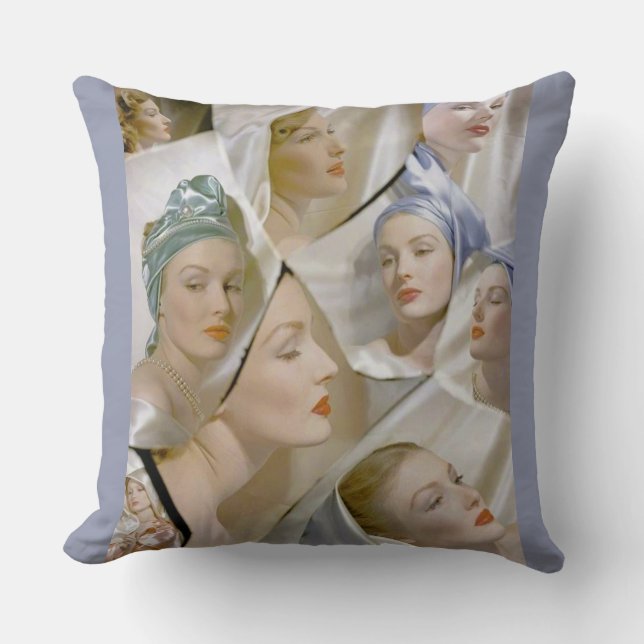 circa 1940 beautiful women print throw pillow (Front)
