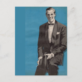 circa 1950 handsome man wearing tuxedo postcard