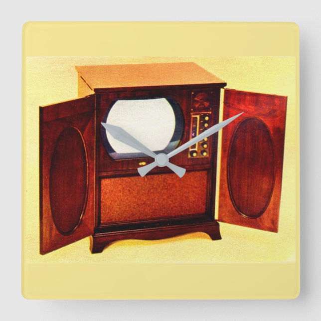 circa 1950 television set no. 1 square wall clock (Front)
