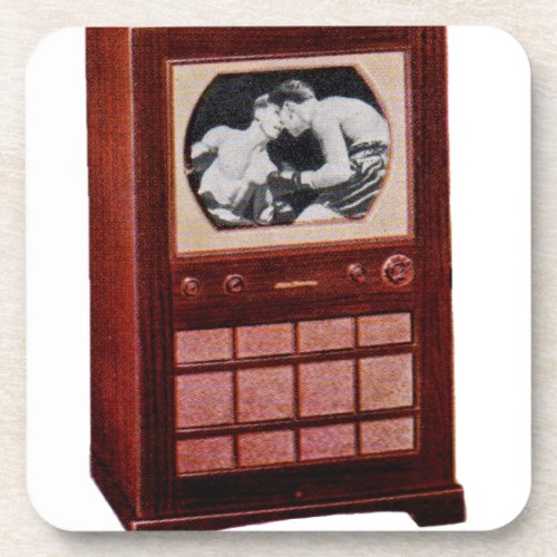 circa 1951 television set broadcasting boxing coaster